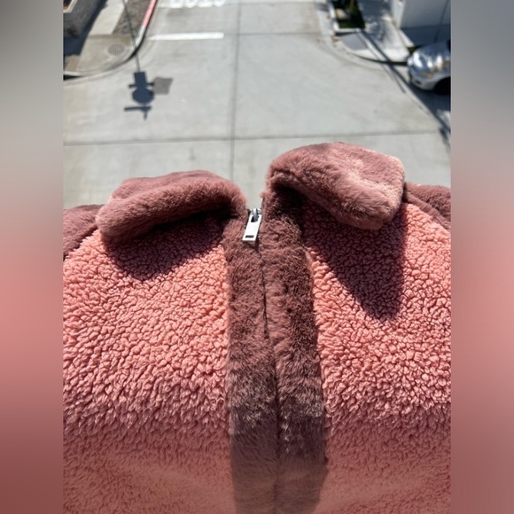 UGG Augusta Sherpa Baseball jacket oversized collar rib cuffs brown pink sz M - Picture 9 of 11